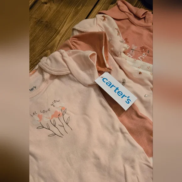 Carter's Baby Girl Pink Peach Coral and Cream Bodysuits Set 6 - 9 Months - Picture 2 of 10